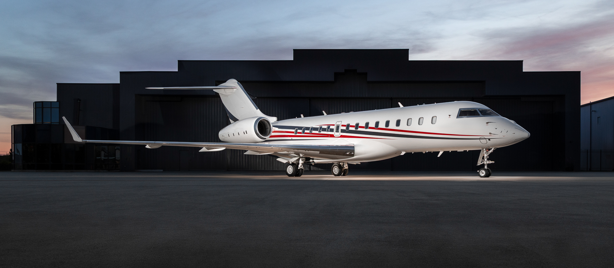 2011 Bombardier Global Express XRS, left front quarter view on the ramp